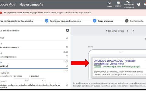 Ejemplo de creación de anuncio en Google