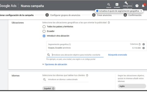 Ubicación e Idiomas del público objetivo en Google Adwords