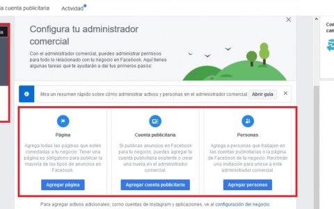 Configurar el administrador comercial de Facebook.