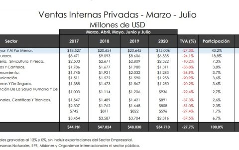 La caída del  22% se registra en las ventas de entre marzo y julio de este año.