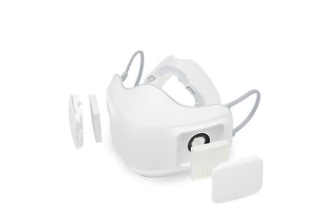 Imagen del diseño y componentes del cubrabocas ‘LG PuriCare Wearable Air Purifier’.