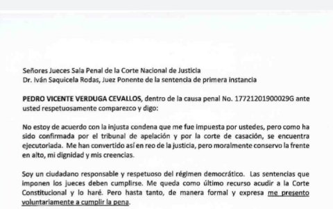 La carta que Pedro Verduga envió a la Corte.
