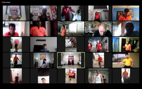 Durante la pandemia, los integrantes de Yaguares entrenan usando la plataforma Zoom.