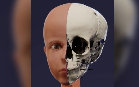 Proceso de reconstrucción computarizada del rostro en 3D del niño egipcio momificado.
