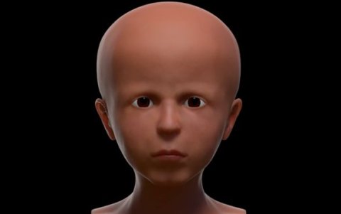 Proceso de reconstrucción computarizada del rostro en 3D del niño egipcio momificado.