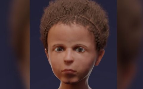 Proceso de reconstrucción computarizada del rostro en 3D del niño egipcio momificado.