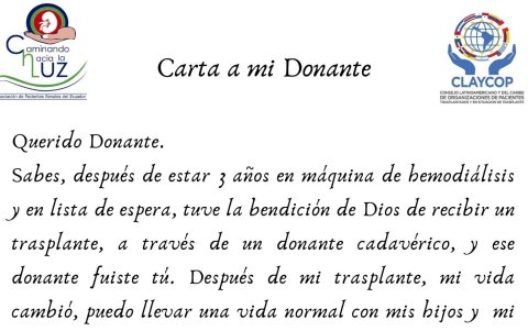 Aracely Rodríguez escribe públicamente para agradecer por el órgano que recibió.