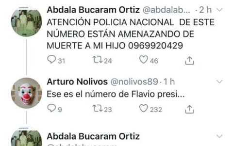 Respuesta al mensaje de Abadalá Bucaram en Twitter.
