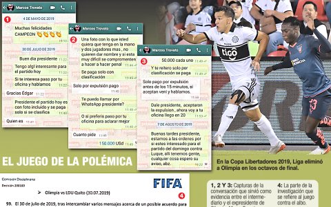 Lectura de las conversaciones entre el intermediario y el presidente del Olimpia.