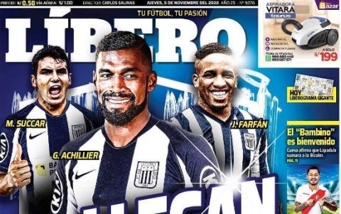 La portada de Líbero, con un montaje de Gabriel Achilier y otros refuerzos que busca Alianza.