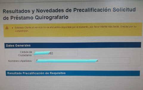 Este mensaje aparece para quienes intentan gestionar o tramitar un crédito.
