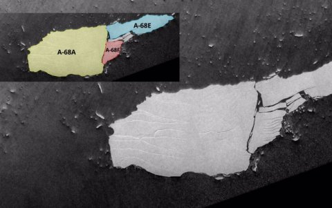 Iceberg A68A fragmentado en pedazos a 22 de diciembre de 2020