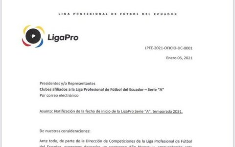 Este es el documento que LigaPro envió a los clubes para que lo incluyan en su planificación.