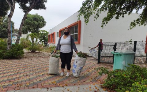 Padres de familia colaboran en las mingas de limpieza en los planteles.