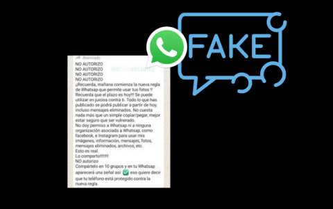 Bulo que circula por WhatsApp para engañar a los usuarios sobre las nuevas políticas de la aplicación.
