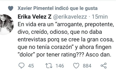 El comentario de Érika Vélez dirigido a los medios.
