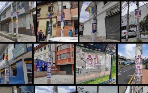 A pesar de las restricciones establecidas en ordenanzas, la publicidad electoral cubrió postes de alumbrado y espacios públicos del cantón Rumiñahui, Pichincha.