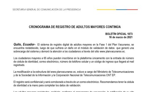 Comunicado de la Secretaría General de Comunicación de la Presidencia.