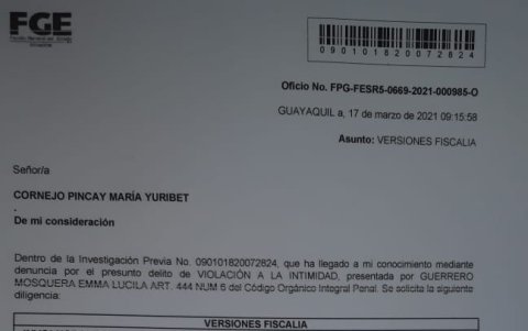 La citación de Yuribeth.