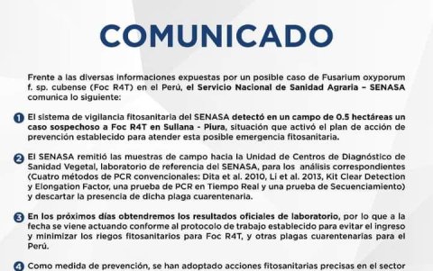 Comunicado del Senasa.
