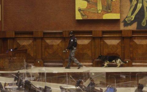 Policías y canes hicieron un barrido de seguridad, previo a la instalación de la sesión 704 en la Asamblea.