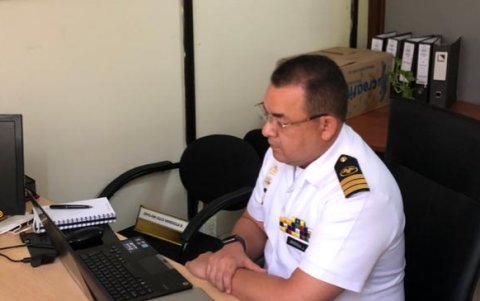 El capitán de fragata Julio Mindiola, asesor  técnico marítimo de Dirnea, en el foro virtual de la ONU.