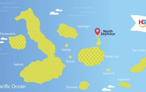 Mapa de las Galápagos con la ubicación de la isla Seymour.