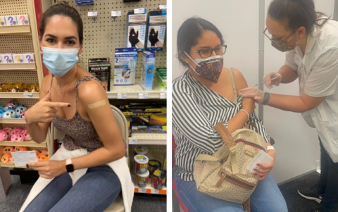 Ivanna Abad recibió la primera dosis de la vacuna Pfizer en un local de barrio. Mientras que Denisse Isaza viajó con cuatro amigas, además de su esposo y todos recibieron las vacunas.