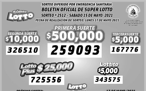 LOTTO: Sorteo N° 2512, lunes 17 de mayo 2021.