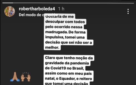 Esta es la disculpa de Robert Arboleda en su cuenta de Instragram