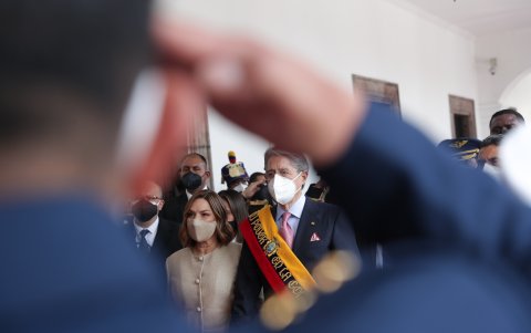 En el Palacio de Carondelet, el presidente Guillermo Lasso, y la primera dama, María de Lourdes Alcívar.