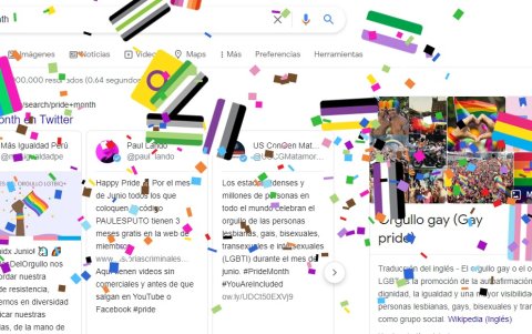 Stickers animados aparecen en la pantalla cuando se busca 'pride month' en Google