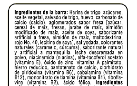 Ejemplo de una lista de ingredientes de un producto.