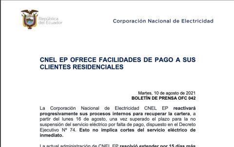 Comunicado de CNEL 10 de agosto