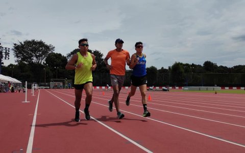 Sebastián Rosero, Diego Arévalo y Darwin Castro, durante sus entrenamientos en Tokio.