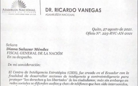Este es el oficio firmado por Vanegas y cuya veracidad fue confirmada por la oficia del asambleísta a este Diario.