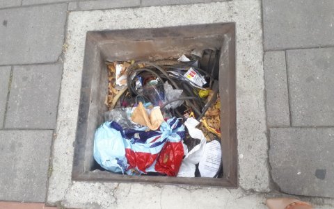 La mayoría de los huecos están llenos de basura. En otros se observan agua negra.