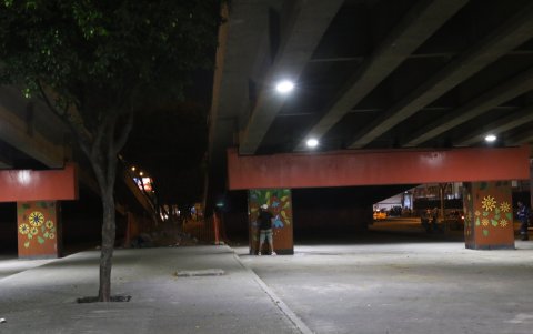 Queja. Una persona usa el poste del puente como baño.