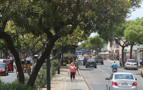 Tráfico. En medio del paisaje, la vía se convulsiona por el tráfico vehicular y el comercio del sector.