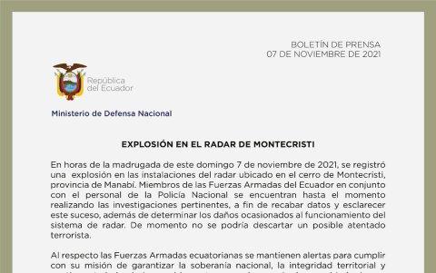 Comunicado emitido por el ministerio de defensa del Ecuador