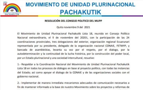 El comunicado está firmado por el coordinador nacional del movimiento, Marlon Santi.
