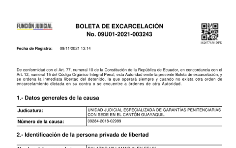 Boleta de excarcelación.
