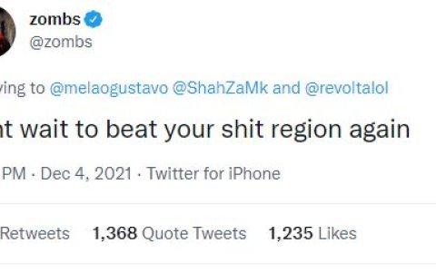 Este fue el tweet de Zombs, jugador de Sentinels, previo al partido con Krü.