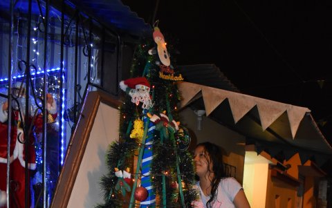Obra. En uno de los hogares, se construyó un árbol con material reciclado.