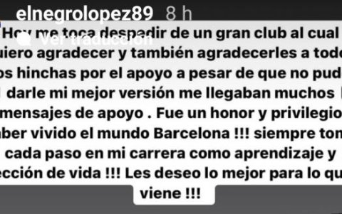 El mensaje de despedida de López en redes sociales.