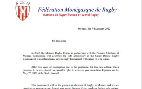 La invitación de parte del principado de Mónaco al torneo internacional.