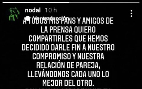 Historia de Nodal confirmando su ruptura con Belinda