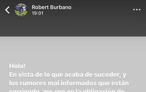 Captura de pantalla de la aclaración de Robert Burbano, jugador del Delfín SC