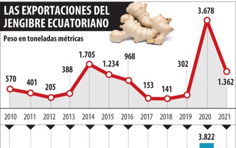 Las ventas de jengibre de Ecuador al mundo.