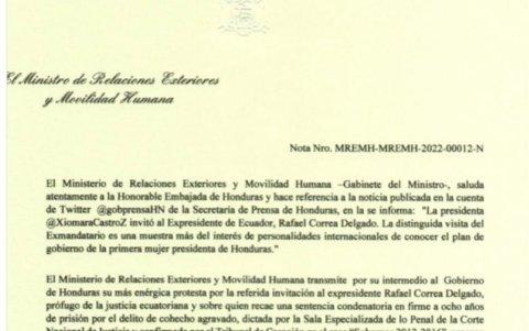 Esta es la nota de protesta de la Cancillería de Ecuador.